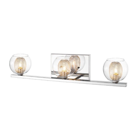 Z-Lite Auge 3 Light Vanity, Chrome & Clear + Mesh 905-3V